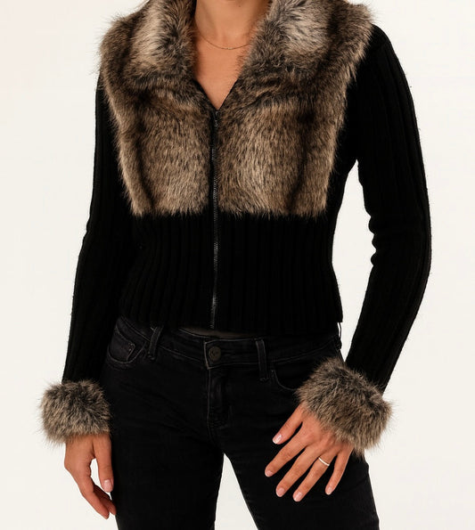 Pull Exclusif en Fourrure – Noir
