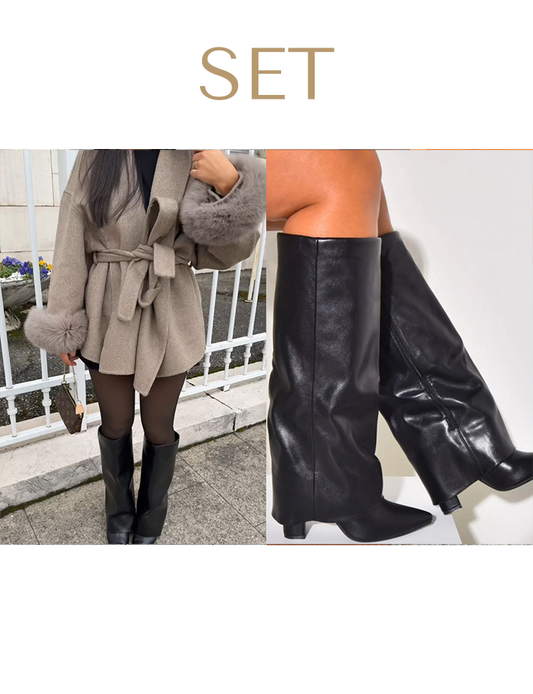 ENSEMBLE : MANTEAU & BOTTES EN CUIR
